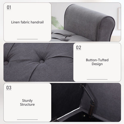 Banc de rangement capitonné, banc avec accoudoirs, banc d'entrée avec couvercle rabattable, 50,4 pouces.