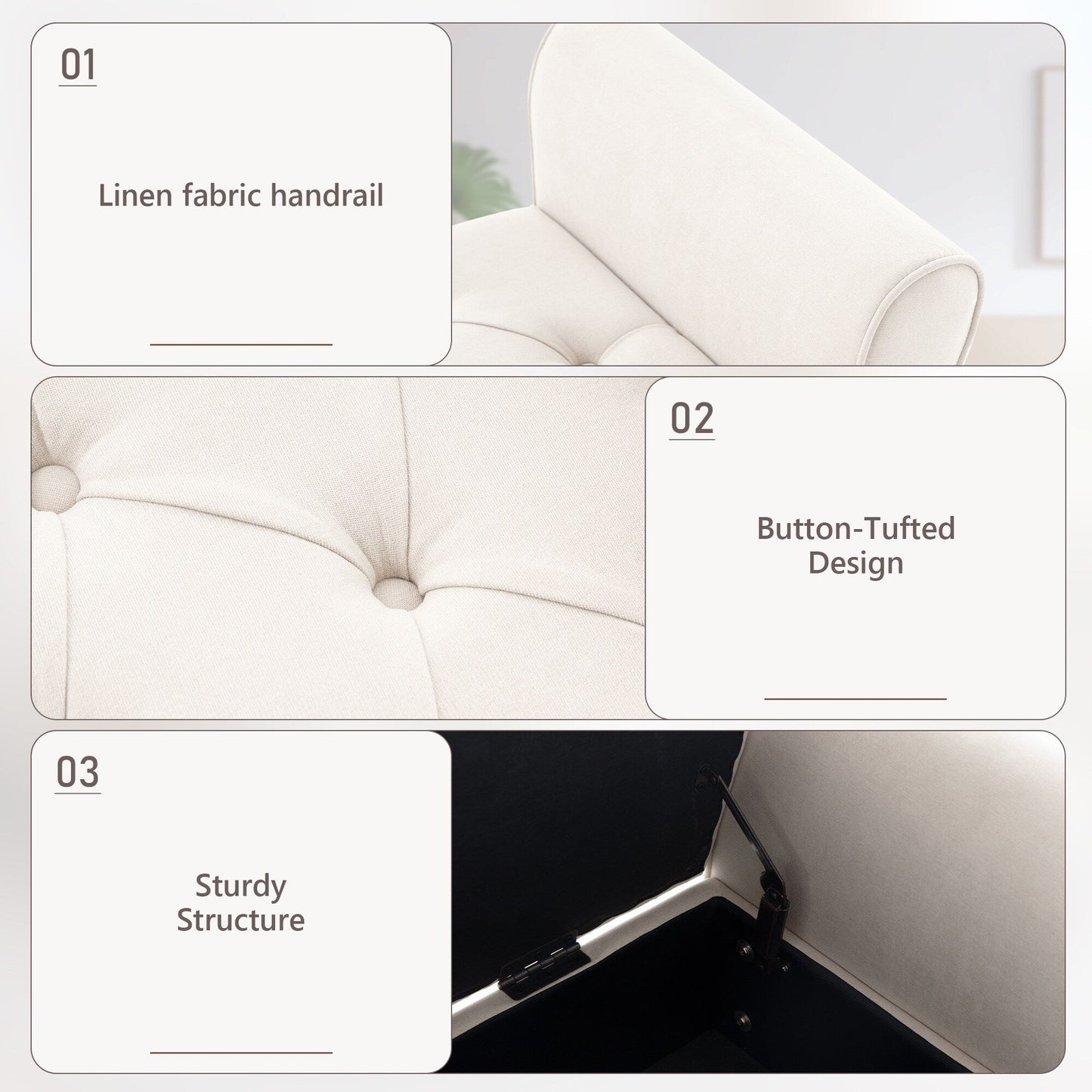 Banc de rangement capitonné, banc avec accoudoirs, banc d'entrée avec couvercle rabattable, 50,4 pouces.