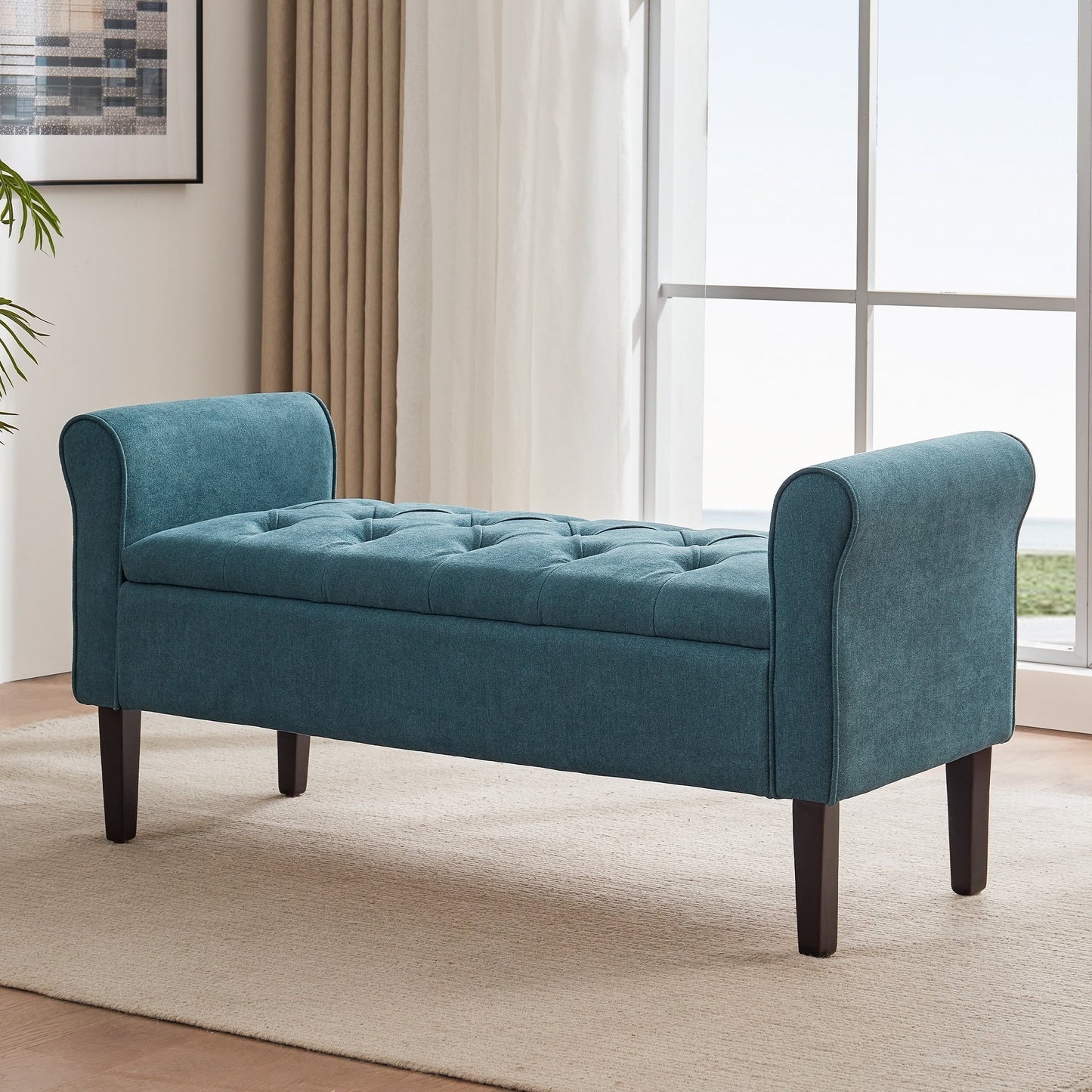 Banc de rangement capitonné, banc avec accoudoirs, banc d'entrée avec couvercle rabattable, 50,4 pouces.