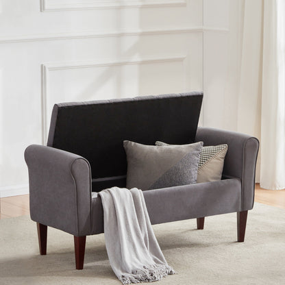 Banc de rangement capitonné, banc avec accoudoirs, banc d'entrée avec couvercle rabattable, 50,4 pouces.