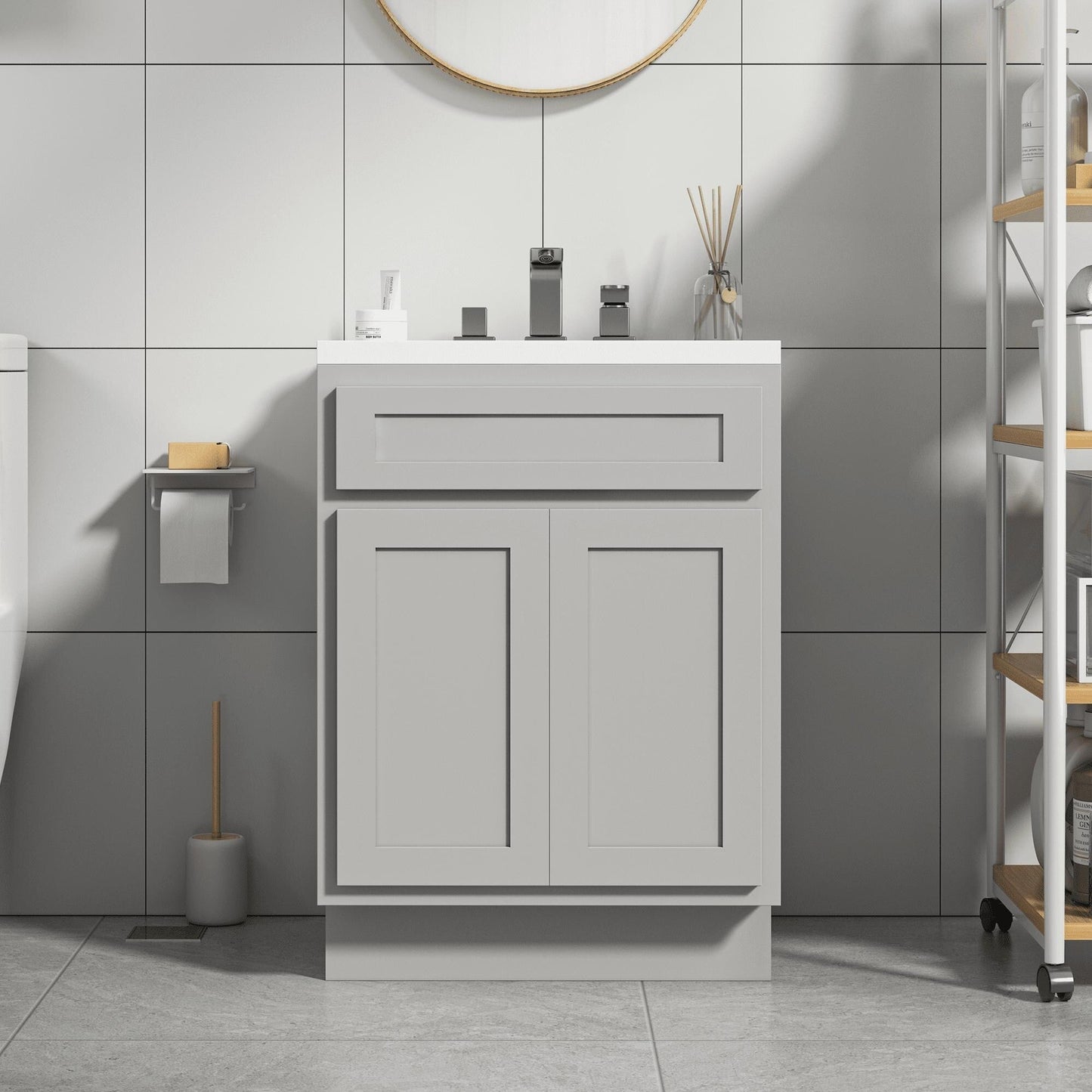 Meuble-lavabo de salle de bain Vanity Art en bois massif, 60 cm (24 pouces), avec lavabo simple.