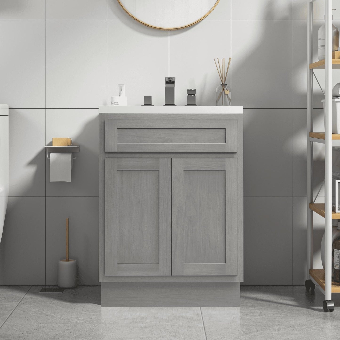 Meuble-lavabo de salle de bain Vanity Art en bois massif, 60 cm (24 pouces), avec lavabo simple.