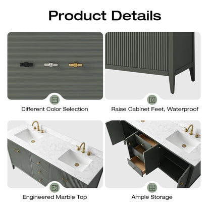 Meuble-lavabo de salle de bain Art 72 avec double lavabo et dessus en marbre synthétique.