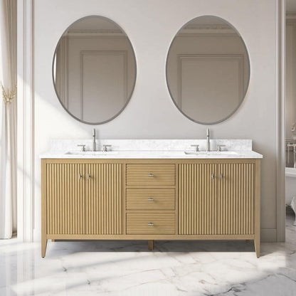 Meuble-lavabo de salle de bain Art 72 avec double lavabo et dessus en marbre synthétique.