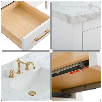 Meuble-lavabo de salle de bain Art 72 avec double lavabo et dessus en marbre synthétique.