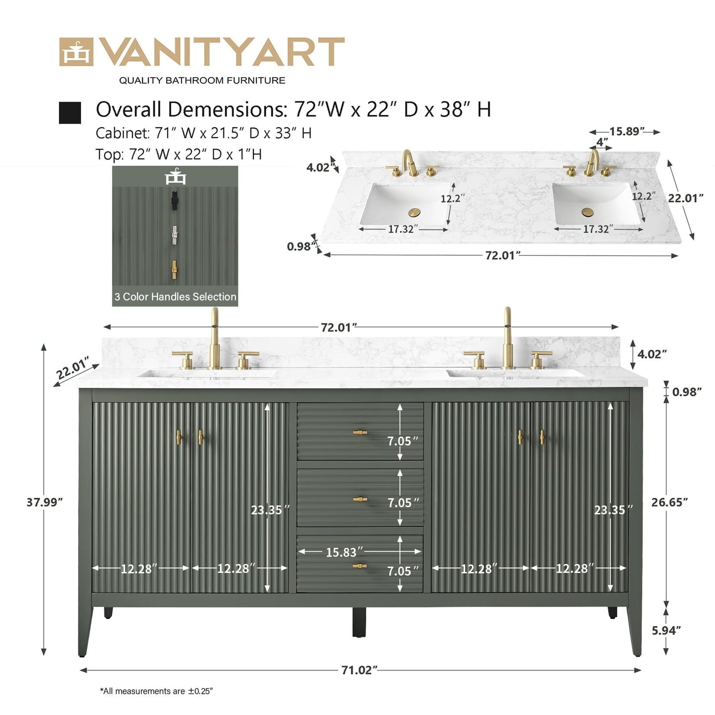 Meuble-lavabo de salle de bain Art 72 avec double lavabo et dessus en marbre synthétique.