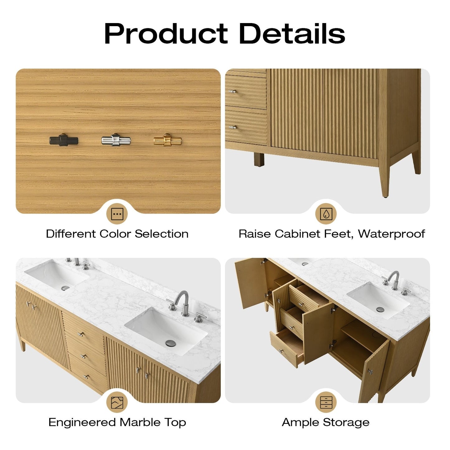 Meuble-lavabo de salle de bain Art 72 avec double lavabo et dessus en marbre synthétique.