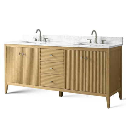 Meuble-lavabo de salle de bain Art 72 avec double lavabo et dessus en marbre synthétique.