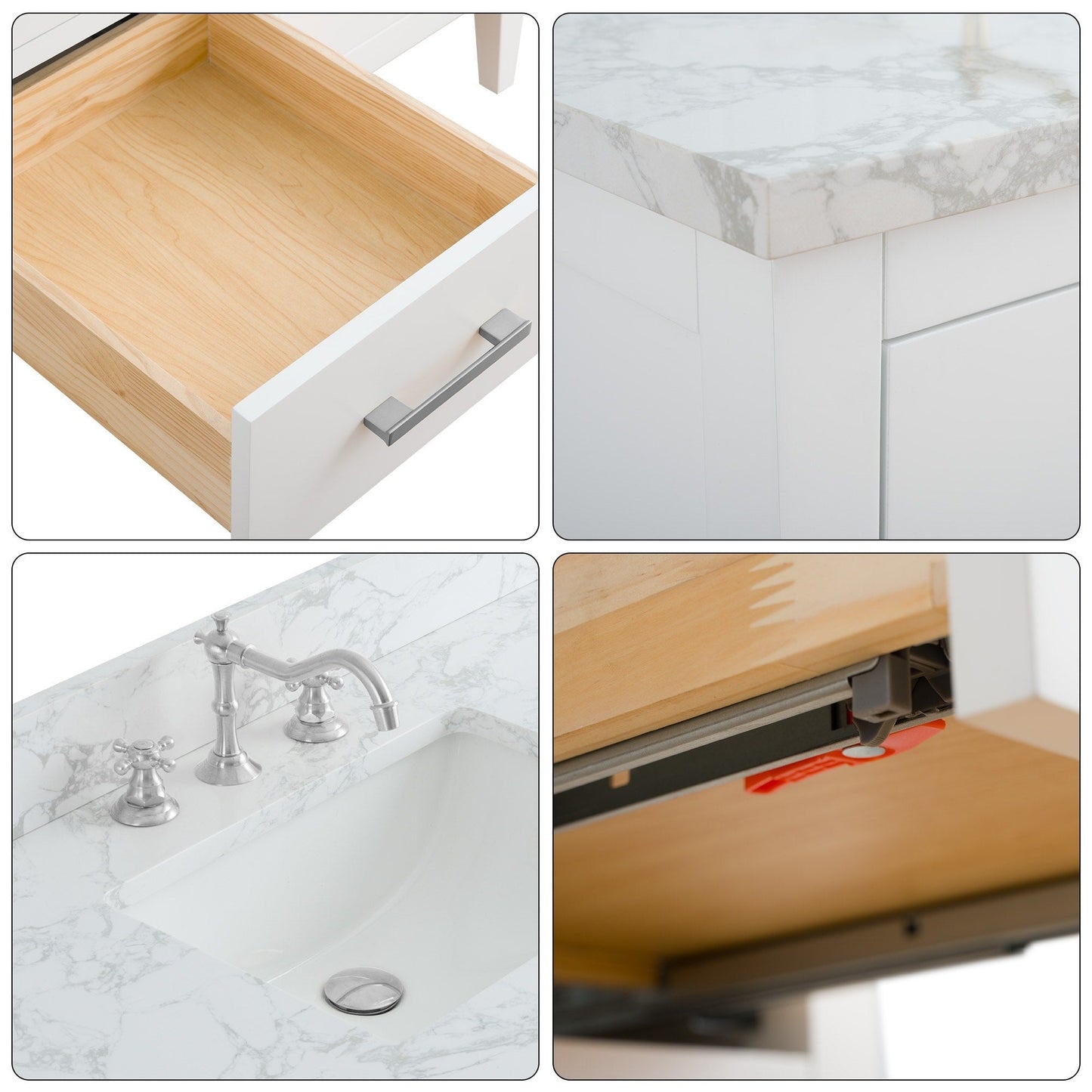 Meuble-lavabo de salle de bain Art 72 avec double lavabo et dessus en marbre synthétique.