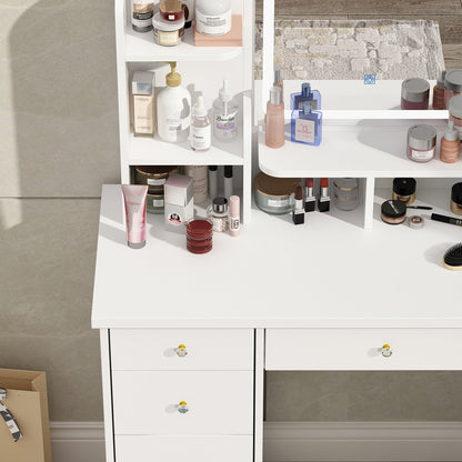 Coiffeuse avec miroir et lampe, table de maquillage et de coiffure avec tabouret.