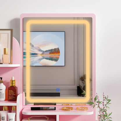 Coiffeuse avec miroir et lampe, table de maquillage et de coiffure avec tabouret.