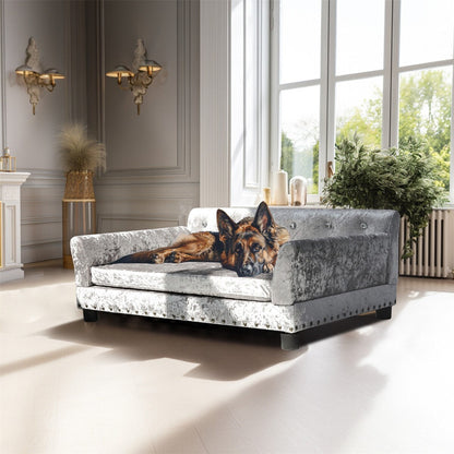 Couchon pour animal de compagnie en velours capitonné, recouvert de velours et doté d'un coussin amovible.