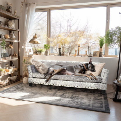 Couchon pour animal de compagnie en velours capitonné, recouvert de velours et doté d'un coussin amovible.