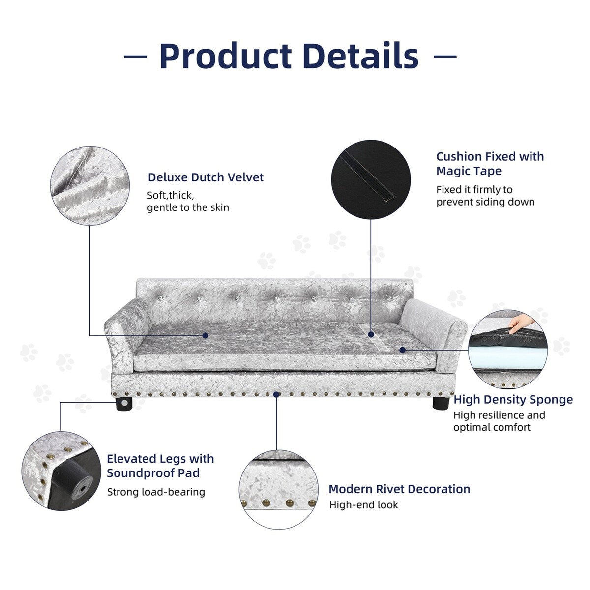 Couchon pour animal de compagnie en velours capitonné, recouvert de velours et doté d'un coussin amovible.