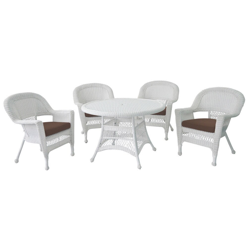 Ensemble de salle à manger en osier synthétique blanc, 5 pièces