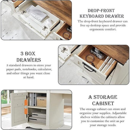 Bureau de direction de style farmhouse de 60 pouces, bureau de travail en bois pour la maison, bureau d'ordinateur