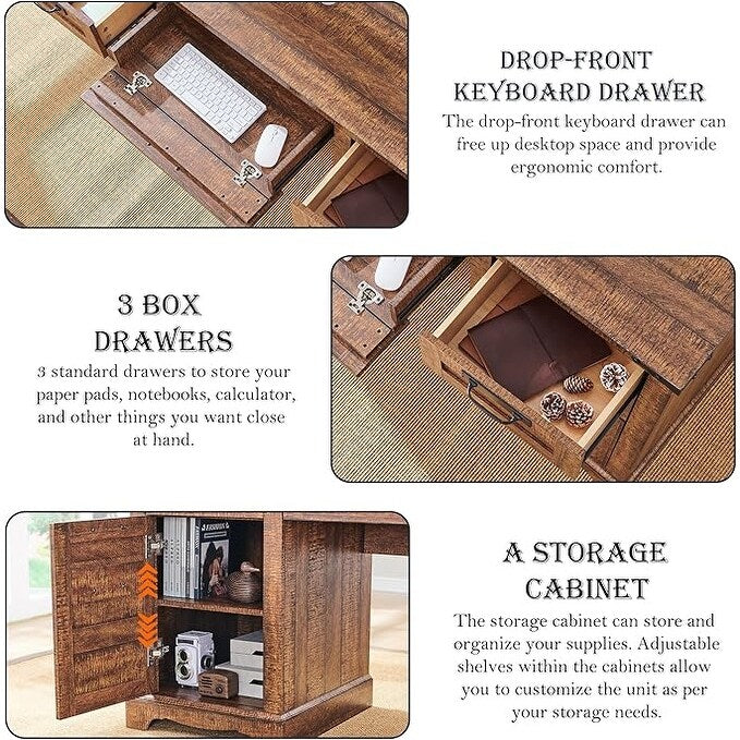 Bureau de direction de style farmhouse de 60 pouces, bureau de travail en bois pour la maison, bureau d'ordinateur