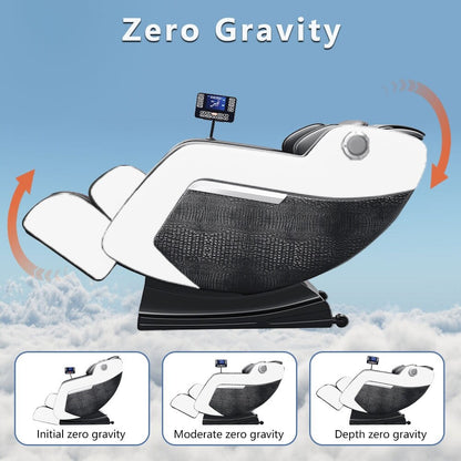 Fauteuil de massage inclinable à gravité zéro avec massage corporel complet, chauffage et audio Bluetooth intégré.