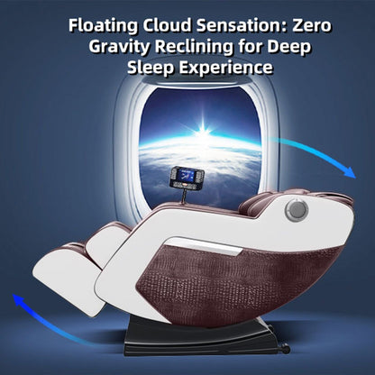 Fauteuil de massage inclinable à gravité zéro avec massage corporel complet, chauffage et audio Bluetooth intégré.