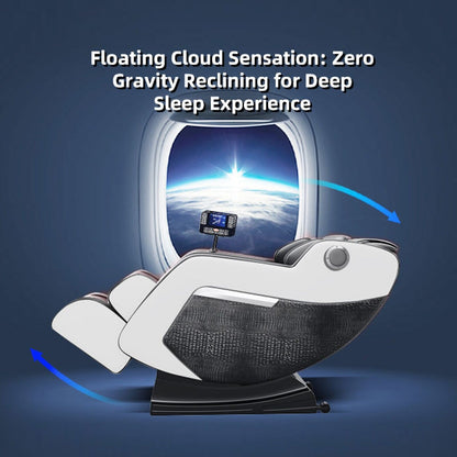 Fauteuil de massage inclinable à gravité zéro avec massage corporel complet, chauffage et audio Bluetooth intégré.
