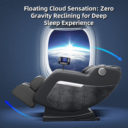 Fauteuil de massage inclinable à gravité zéro avec massage corporel complet, chauffage et audio Bluetooth intégré.