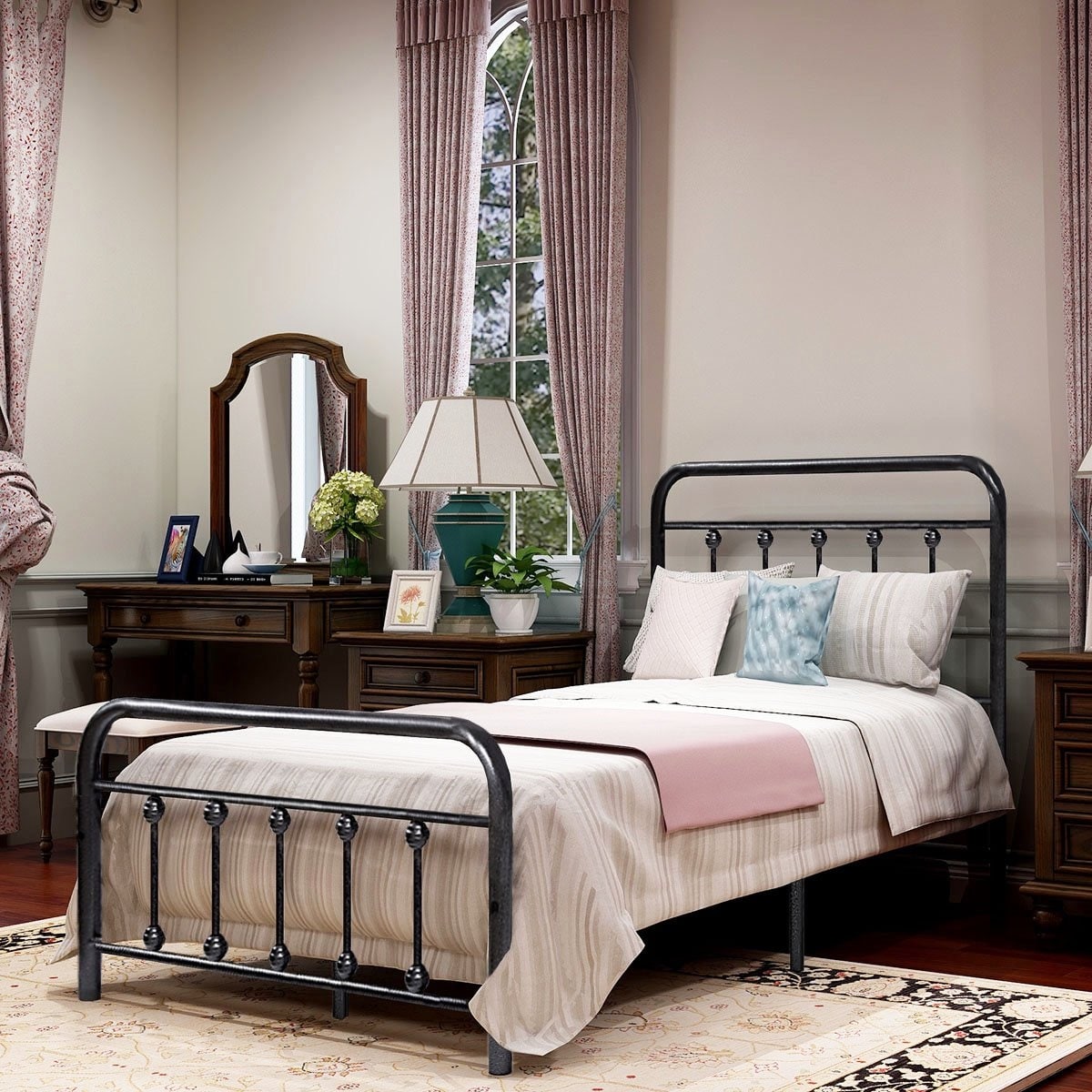 Cadre de lit plateforme en métal simple et vintage, facile à assembler, de Alazyhome