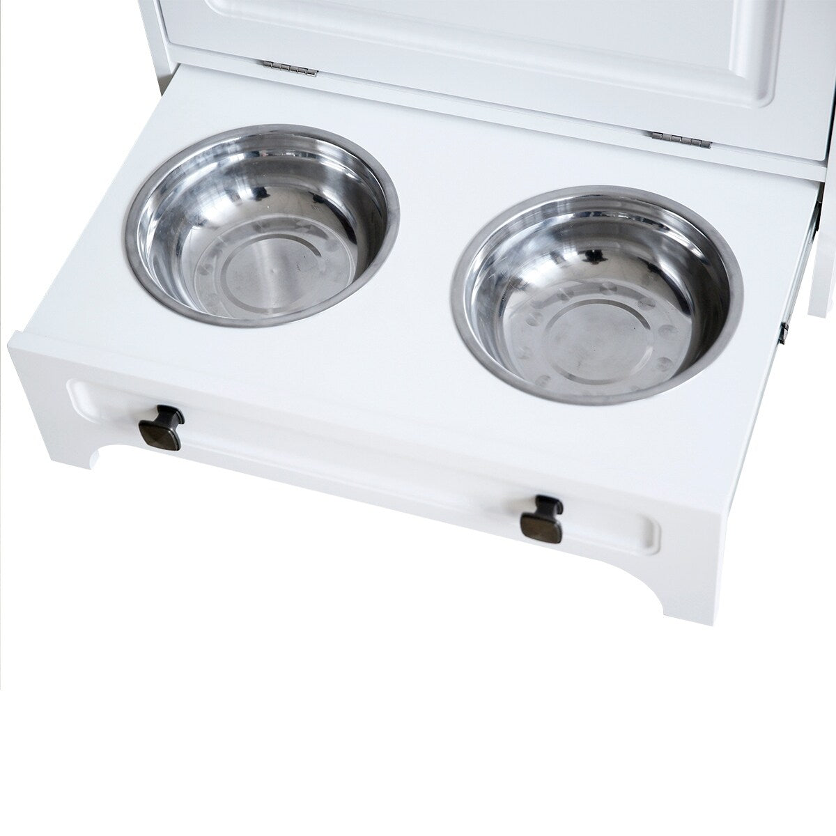 Station d'alimentation pour chien Roomfitters avec 2 gamelles surélevées, meuble de rangement basculant pour l'alimentation des animaux domestiques
